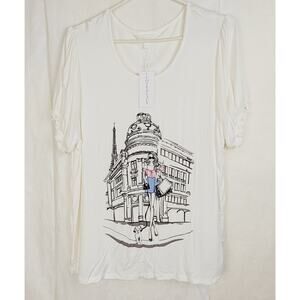 New Love & Lace Paris fashion embellished ruffle sleeve tshirt size XL Artsy